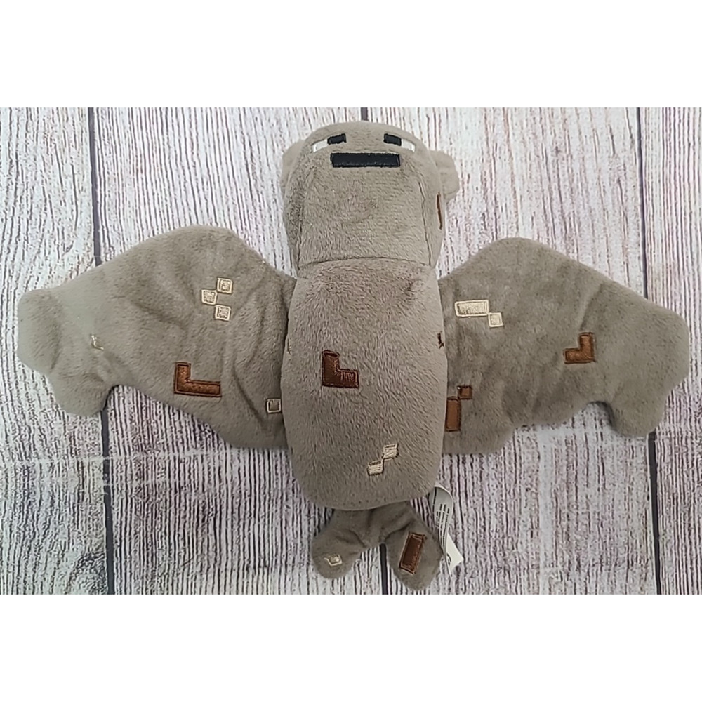Mojang Minecraft Plush Bat Stuffed Animal Toy Brown Gray Pixelated 7" 2014